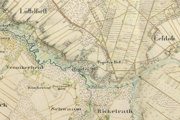 Alte detaillierte Karte von Lüttelhof, Deutschland, zeigt Straßen, Gebäude, Parks, Sehenswürdigkeiten und umliegende Gebiete.