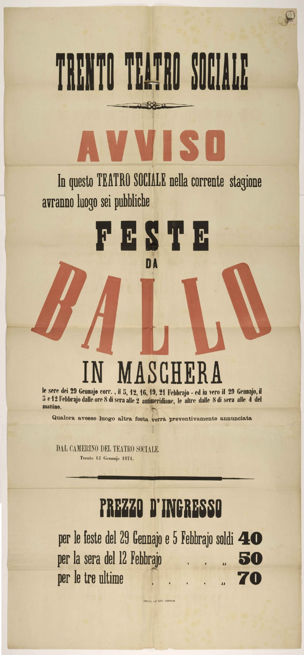 Plakat für ein Festival in Maschera, Italien mit Text, der das Ereignis beschreibt.