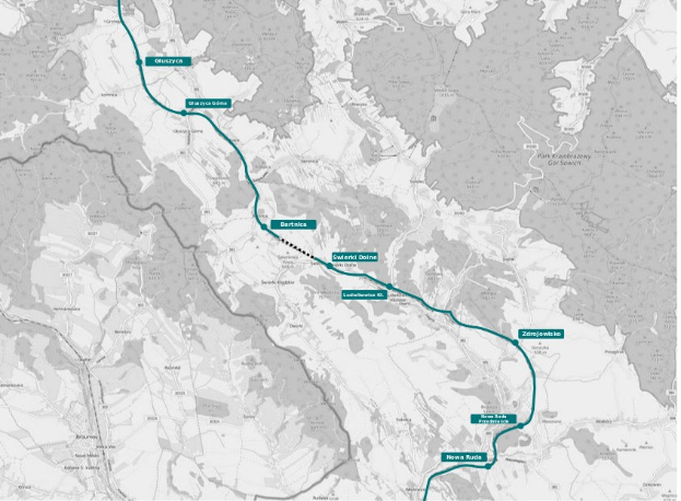 Karte einer Stadt mit einer blauen Linie, die eine Radtourroute markiert, einschließlich Start- und Endpunkten.