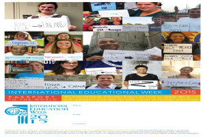 Internationaler Bildungswoche 2015 Plakat mit einer Gruppe von lächelnden Menschen, die Schilder mit Veranstaltungstext halten.