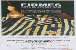 Plakat mit einem hellblauen Hemd mit weißen Streifen, einer hellgelben Glühbirne und fetter schwarzer Schrift, die "Firmes ante el Ataque Nazi" lautet.